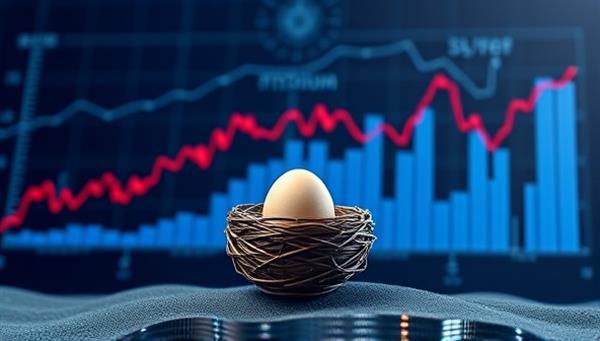 A modern and sleek digital interface showing cryptocurrency graphs and a nest egg growing symbolically, emphasizing the concept of savings and growth in the crypto world.