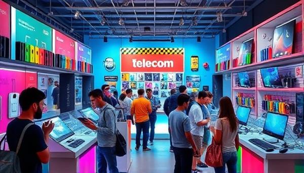 An image of a vibrant and engaging pop-up shop filled with colorful telecom gadgets, interactive displays, and enthusiastic customers exploring the latest tech trends, creating a dynamic and immersive retail experience at the pop-up event.