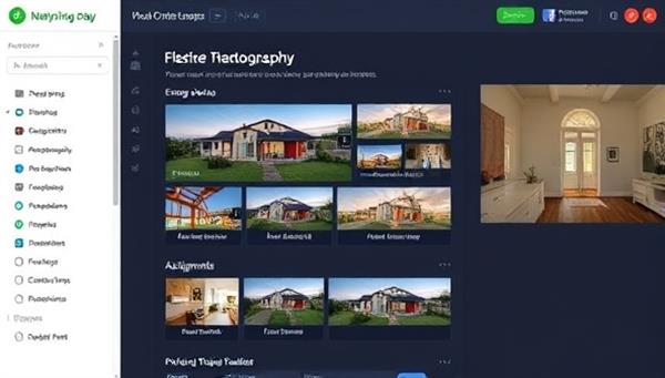 An online learning platform interface featuring a photography course dashboard with engaging video tutorials, interactive assignments, and a vibrant community of real estate photography enthusiasts sharing insights and feedback.
