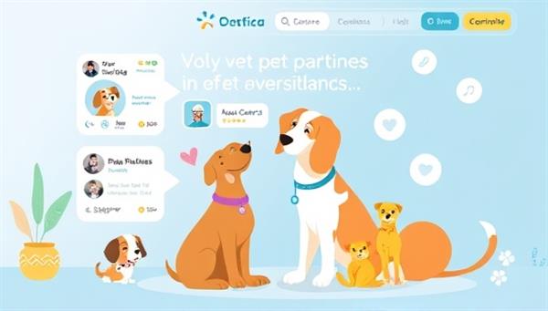 An engaging online platform interface featuring a variety of pet care resources, virtual vet consultations, and community forums for pet owners to connect and share experiences, creating a vibrant and supportive wellness hub for furry companions.