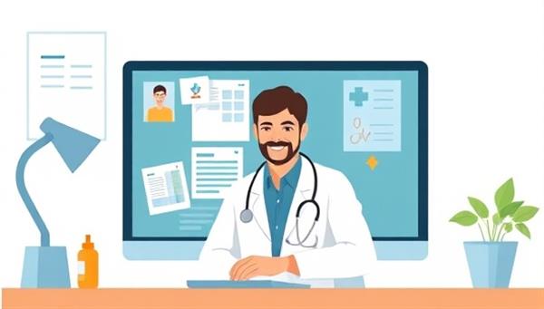An illustrative graphic showing a virtual doctor-patient consultation on a computer screen, with medical charts and prescription details visible, highlighting the convenience and efficiency of online medical services.