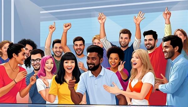 An engaging and vibrant image of diverse individuals interacting on a digital platform, placing virtual bets and cheering for their favorite outcomes, showcasing the social aspect of the betting community platform.