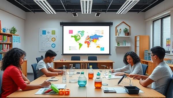 A dynamic virtual classroom setting with engaging STEM visuals, interactive learning tools, and enthusiastic tutors guiding students through hands-on experiments and problem-solving activities, creating a stimulating and educational environment.