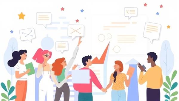An illustration of diverse users engaging with interactive content challenges on a digital platform, showcasing the fun and engaging nature of the gamified content marketing experience.
