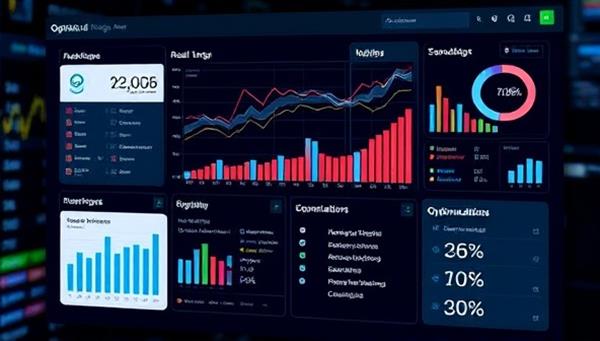 An insightful visualization of a digital dashboard displaying real-time ad performance metrics, audience targeting insights, and optimization recommendations, symbolizing the data-driven and analytical approach of OptiAd Insights in programmatic advertising consultancy and campaign optimization.