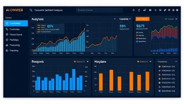 An AI-powered dashboard displaying real-time market trends, consumer sentiment analysis, and competitor benchmarks, illustrating the platform