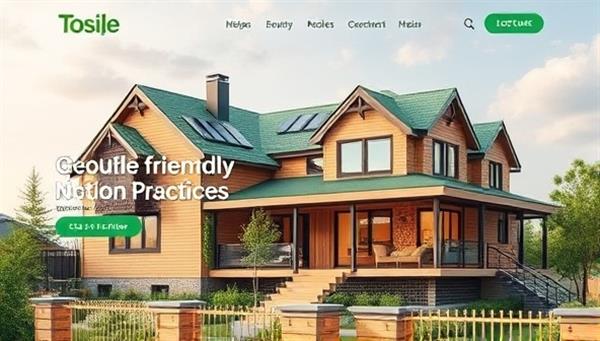 An eye-catching website banner featuring a modern eco-friendly home construction project, with solar panels, green roofs, and sustainable materials highlighted, conveying the essence of environmentally conscious building practices and innovation.