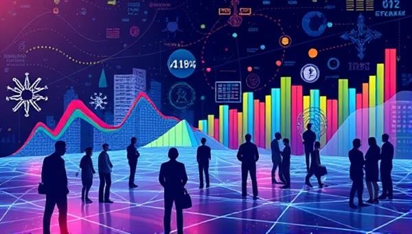 An artistic representation of a digital platform where users interact and collaborate on investment decisions, with colorful graphs and charts symbolizing diverse investment opportunities and community engagement in a dynamic and inclusive environment.