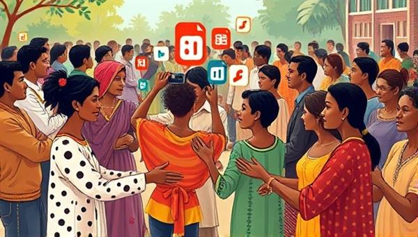 An artistic depiction of diverse individuals exchanging skills in a vibrant community setting, with icons representing various skills floating between participants, showcasing a spirit of collaboration and learning.