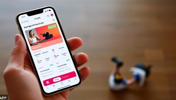 A smartphone displaying the FitVirt app interface with a user tracking their workout progress, a virtual coach offering guidance, and a vibrant community forum for users to interact and support each other.