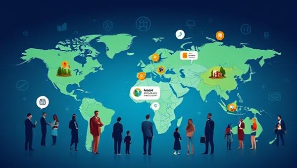 An inspiring digital illustration representing the ImpactInvest Connect platform, with diverse investors engaging with sustainable projects and social initiatives on a virtual map, symbolizing positive change and collective impact through responsible investing.