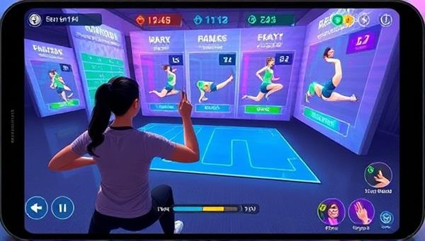 An illustrative scene of a player engaging in a virtual workout challenge within the FitGamer Pro app, featuring dynamic exercise animations, gamified fitness goals, and virtual rewards, highlighting the fusion of gaming and fitness elements in an immersive and interactive setting.