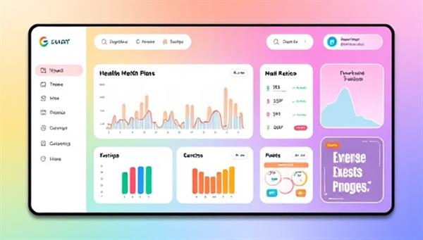 A vibrant digital platform interface showcasing a user-friendly dashboard with health metrics, meal plans, exercise routines, and motivational quotes, evoking a sense of empowerment and progress.