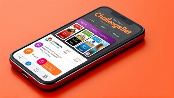 A mobile screen mockup showcasing the ChallengeBet Mobile app interface with colorful challenge cards, prize notifications, and social sharing options, capturing the fun and interactive nature of the platform as a leading mobile app-based gambling challenge provider.