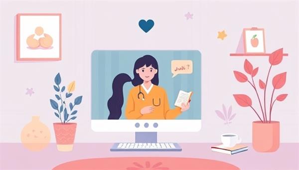 An emotive digital illustration depicting a virtual therapy session with a counselor providing support and guidance on a screen, surrounded by calming imagery and mental wellness resources, conveying a safe and supportive virtual space for individuals seeking mental health counseling and emotional well-being.