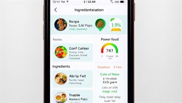 A smartphone displaying the Wasteless Kitchen Companion app interface, with colorful recipe suggestions, ingredient tracking features, and a progress bar showing food waste reduction statistics, emphasizing the app