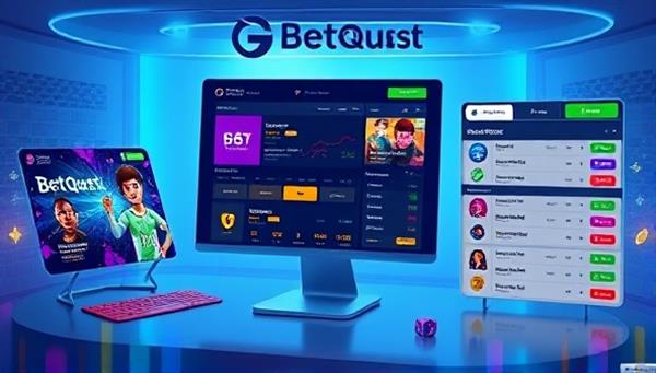 An interactive mockup of the BetQuest Exchange platform featuring vibrant graphics, social trading elements, and competitive leaderboards, illustrating the dynamic and engaging nature of the gamified betting exchange for users seeking a new and interactive betting experience.