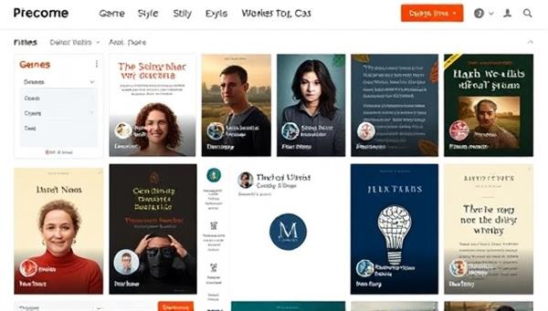 An interactive digital marketplace showcasing various writing portfolios in a visually appealing grid layout, with filters for genre, style, and expertise, inviting visitors to explore and discover new talent and creative works.
