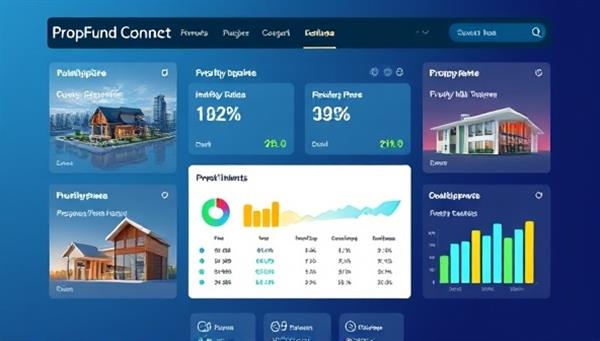 An engaging digital marketplace interface showcasing various property investment opportunities with interactive financial data and investment performance metrics, illustrating the seamless experience of PropFund Connect for investors and developers.