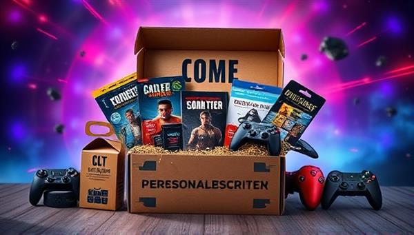 An enticing visual of a beautifully designed gaming subscription box filled with an assortment of gaming items, merchandise, and exclusive content, creating a sense of excitement and anticipation for subscribers as they open their personalized box.