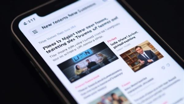 A smartphone displaying a personalized news feed with various news articles and headlines, showcasing the AI-powered curation and customization aspect of the service.