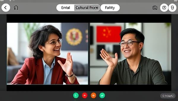 An interactive language exchange session between two users, each engaging in conversation practice in their respective native languages through a split-screen video call, showcasing cultural exchange and language learning in a virtual setting with a global reach.