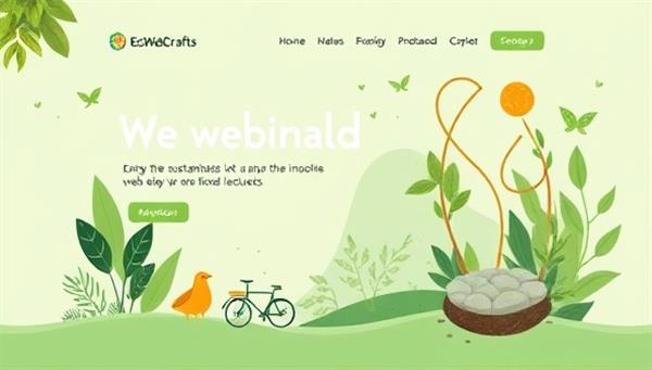 An artistic representation of a website design concept featuring nature-inspired elements, green color palettes, and eco-friendly icons, symbolizing the sustainable and environmentally friendly approach of EcoWebCraft