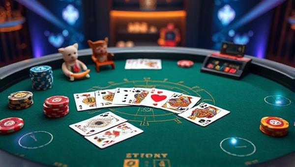 An innovative and visually striking NFT poker table interface displaying unique digital poker chips and cards with intricate designs and details, surrounded by animated NFT collectibles and visual effects, highlighting the exclusive and collectible nature of NFT Poker Royale and the integration of NFTs in online poker gaming.