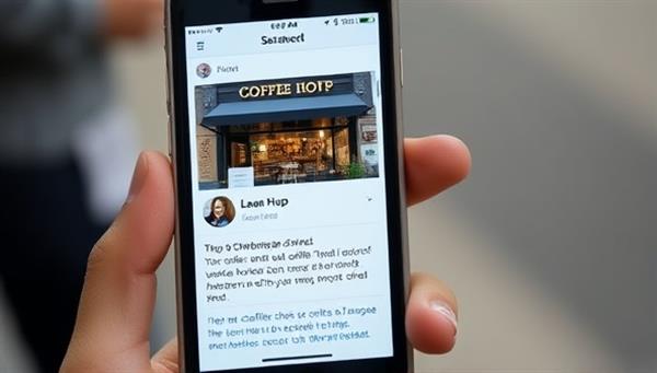 A smartphone screen displaying a personalized ad for a nearby coffee shop based on the user