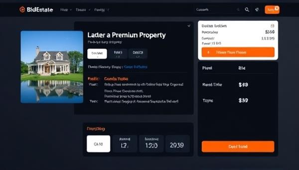 An online auction interface displaying a live bidding session for a premium property, with real-time bid updates, property details, and a countdown timer, creating a sense of urgency and excitement for participants on the BidEstate Auctions platform.