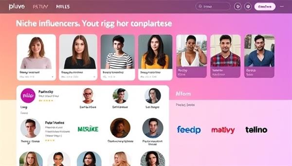 An online platform interface showcasing a diverse range of niche influencers with high engagement rates, along with brand logos indicating successful partnerships and campaigns, illustrating the platform