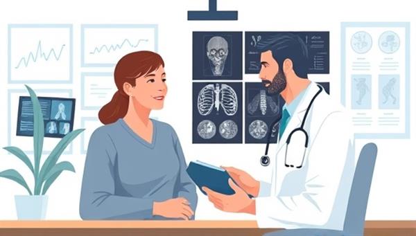 A professional digital illustration of a patient engaging in a virtual consultation with a medical specialist, with medical charts and diagnostic images in the background, symbolizing expert medical advice and remote healthcare consultations for informed decision-making.