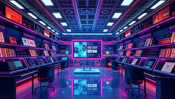 An imaginative visualization of a virtual music laboratory with AI algorithms analyzing music data, generating personalized playlists, and connecting users with new and diverse music experiences, symbolizing the innovative and intelligent music discovery process of the tunegenius AI platform.
