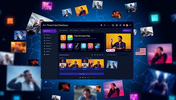 An AI-powered interface displaying a user-friendly video editing dashboard with intuitive tools and suggestions, surrounded by creative video snippets and graphics, symbolizing the seamless and innovative video creation experience offered by VideoVortex.