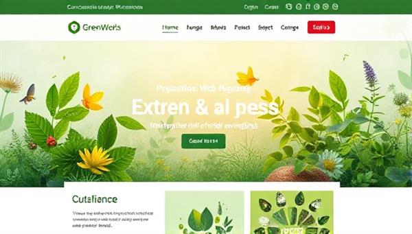 An artistic representation of a website design featuring nature-inspired elements, sustainable graphics, and eco-friendly color palettes, symbolizing the essence of GreenWebWorks