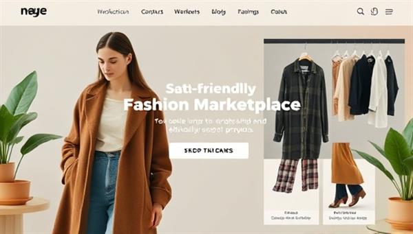 An eco-friendly fashion marketplace interface featuring AI styling suggestions, sustainable fashion brands, and ethically sourced products, creating a stylish and environmentally conscious virtual shopping experience for eco-chic shoppers committed to sustainable living.