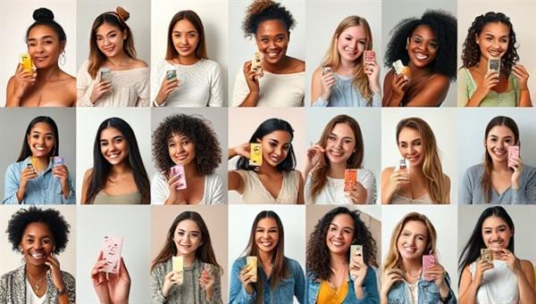 An array of diverse micro-influencers showcasing products in an engaging and authentic manner through social media posts, reflecting the power of nano-influencers to drive targeted brand awareness.