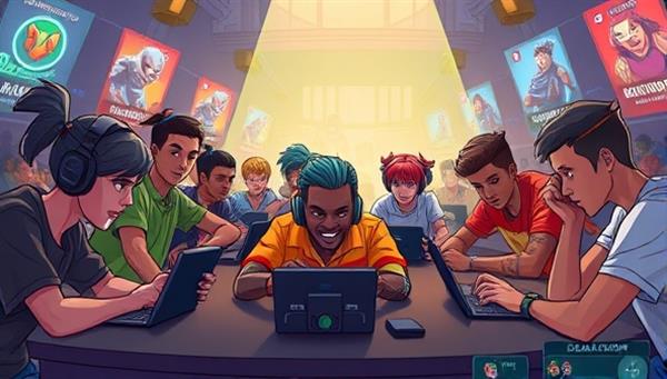 An animated depiction of diverse gamers competing in skill-based tournaments, showcasing intense gameplay moments and competitive spirit, capturing the essence of the SkillShowdown platform.