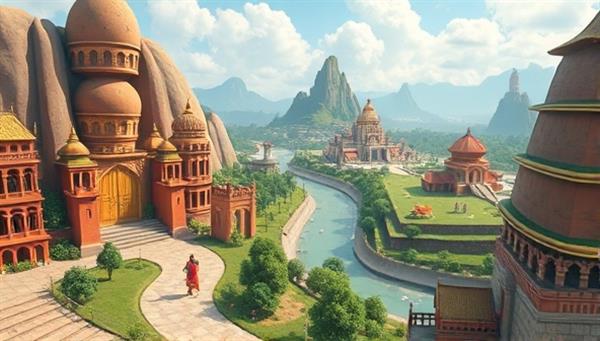 An interactive language learning quest scene where users navigate through different cultural landscapes, solve language puzzles, and engage with native speakers, showcasing the immersive and educational journey of LingoQuest