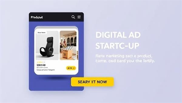 An engaging digital ad mockup featuring a product carousel, customer reviews, and a compelling call-to-action button, illustrating the effectiveness of digital marketing strategy for e-commerce startups.