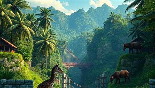 A virtual adventure travel landscape featuring a lush jungle environment with wildlife, hidden treasures, and interactive challenges for users to explore and experience, capturing the essence of a virtual adventure expedition in a captivating and immersive setting.