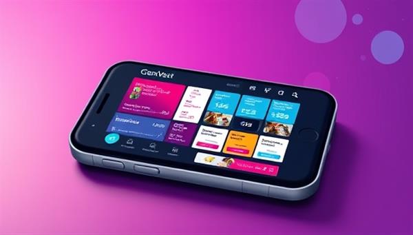 An animated graphic of a smartphone displaying the GenZvest app interface, showcasing colorful visuals, engaging content, and social sharing features, capturing the attention of young investors.