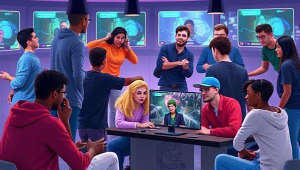 An interactive digital space featuring diverse avatars of gamers engaging in lively discussions, sharing gaming tips, and connecting with each other in a vibrant virtual community environment, fostering a sense of camaraderie and collaboration.