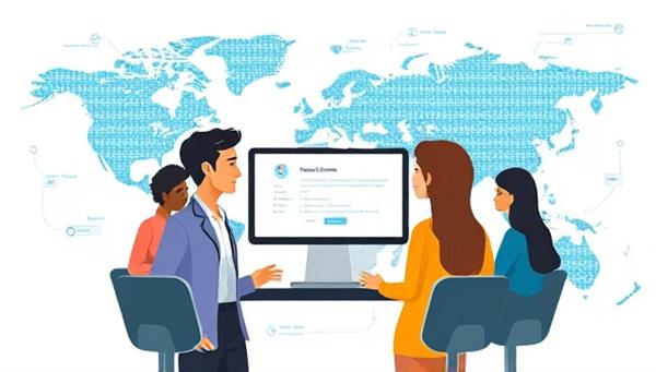 A dynamic graphic showcasing a virtual career coach assisting a diverse group of individuals in career planning, resume building, and interview skills, set against a backdrop of a digital world map symbolizing global opportunities and connectivity.