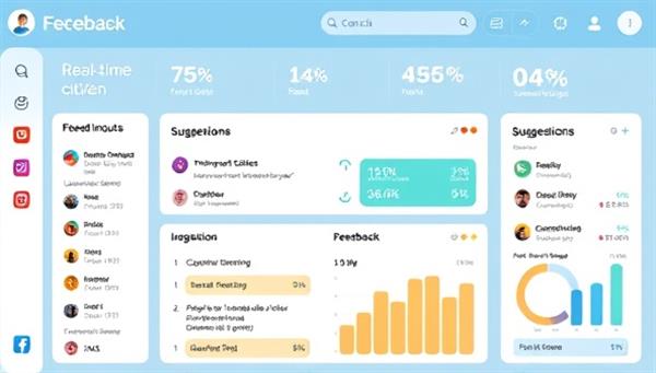 An interactive feedback dashboard displaying real-time citizen input and suggestions, with colorful data visualizations and engagement metrics, highlighting community involvement and transparency.