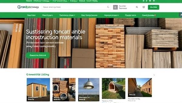 An online platform interface showcasing a variety of sustainable construction materials, from reclaimed wood to energy-efficient lighting, with user-friendly navigation and informative product descriptions, highlighting the convenience and eco-friendly focus of GreenBuild Exchange.