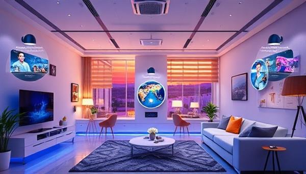 An immersive visual of a smart home environment with interconnected devices, voice-controlled assistants, automated lighting, and security systems, portraying a futuristic and tech-savvy living space optimized for convenience and efficiency through smart home automation solutions.