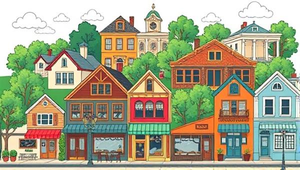 A vibrant collage of diverse neighborhood landmarks, such as parks, cafes, and local shops, symbolizing community spirit and the essence of belonging.