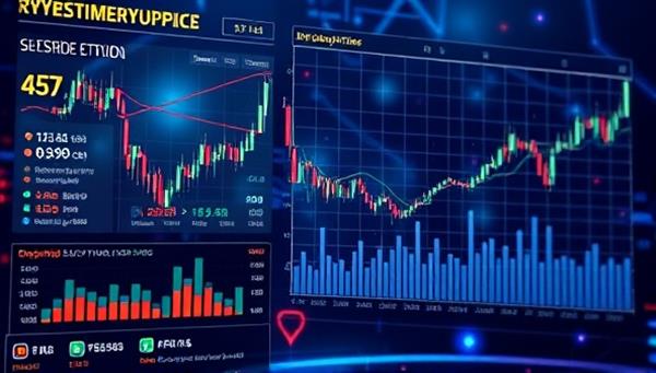 A futuristic digital interface displaying real-time cryptocurrency prices and predictions, with dynamic charts and graphs symbolizing financial technology and innovation.