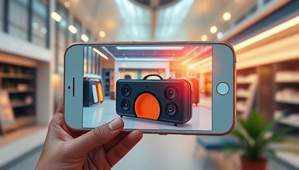 An immersive AR experience showcasing a virtual product overlay in a real-world environment, demonstrating the studio